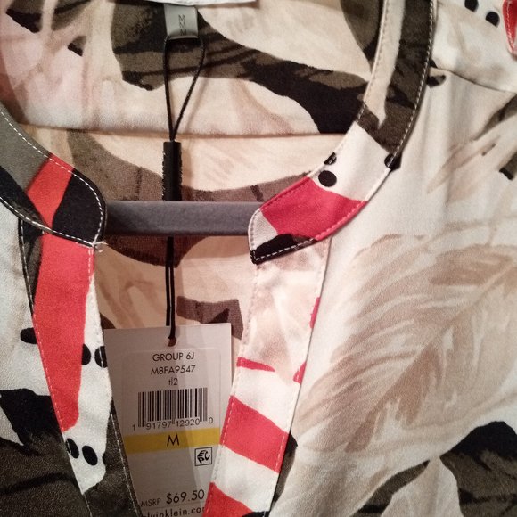 Calvin Klein Tropical Printed Tab Sleeve Blouse - Picture 7 of 7